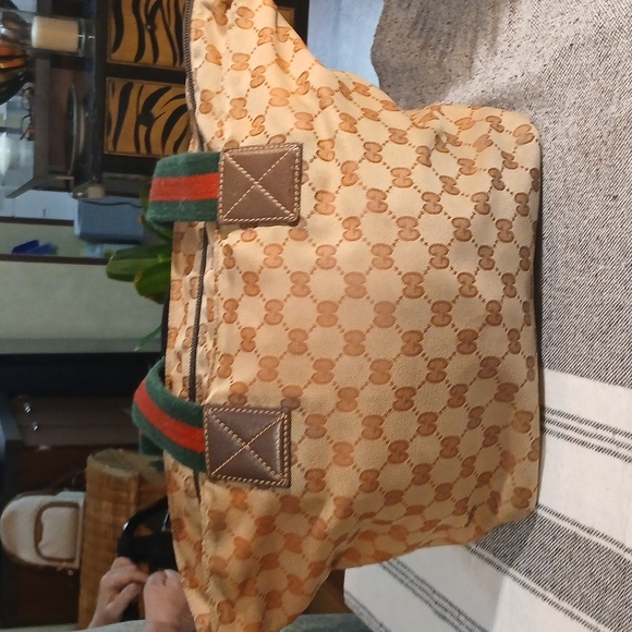 Authentic Gucci Web Sherry Line Tote Bag GG  Anvas Leather - Picture 3 of 16